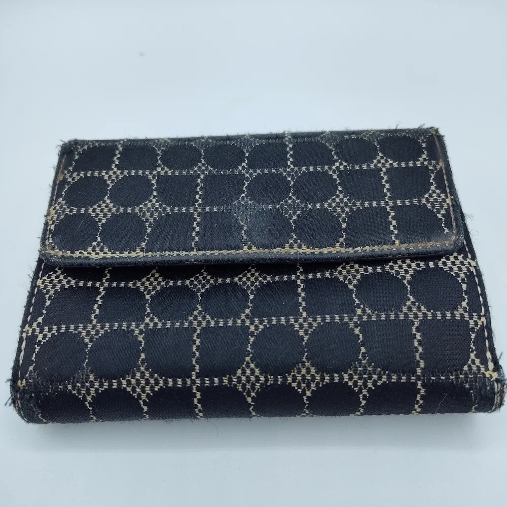 Vintage Kate Spade Noel Jacquard Black Canvas & Leather Bifold Wallet
